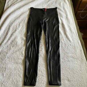 Lot of 2 pairs of Spanx Faux Leather Leggings Size Large Navy  NWOT